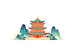 中国风古建筑矢量插画