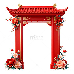 中式传统花卉拱门装饰设计素材