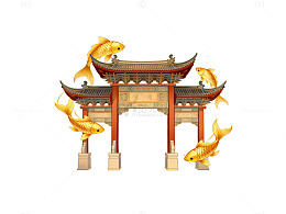 中国风金鱼传统建筑图案