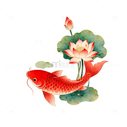 工笔画荷花锦鲤装饰图案设计素材