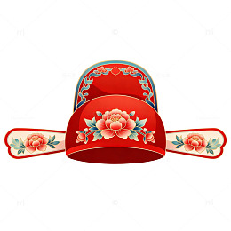 中国风红花传统纹饰帽子图案设计