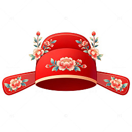 红色花卉装饰帽设计元素