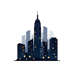 城市天际线夜景插画