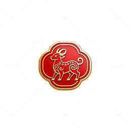 红色山羊图案徽章设计