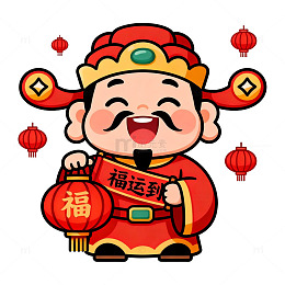 卡通财神喜庆春节插画