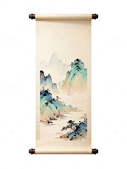 水墨山水画卷轴装饰画
