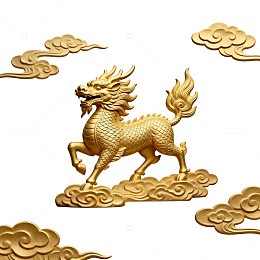金色麒麟神兽传统装饰图案