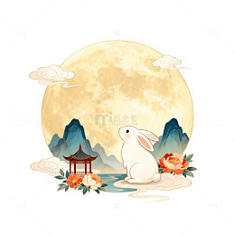 古风中秋兔月景插画