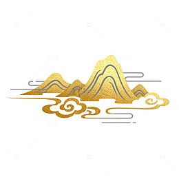 金色山水画云纹装饰图案