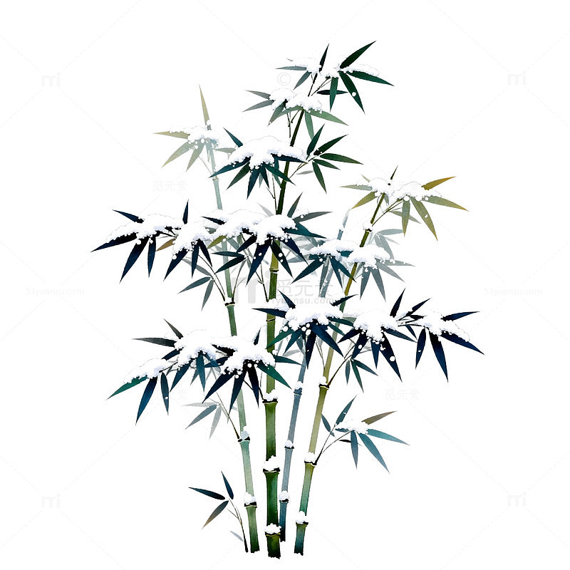 水墨雪竹山水画素材