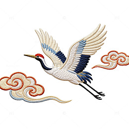 刺绣风格仙鹤祥云图案