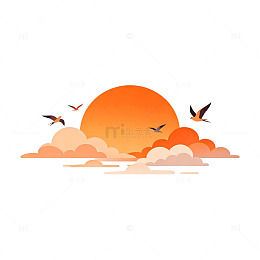 简约夕阳飞鸟插画