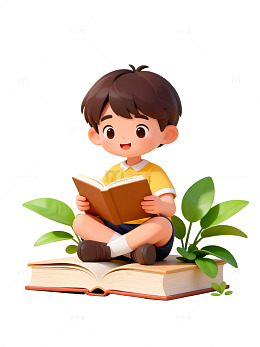 卡通男孩读书学习插画