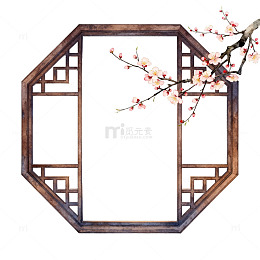 古风梅花窗框插画素材