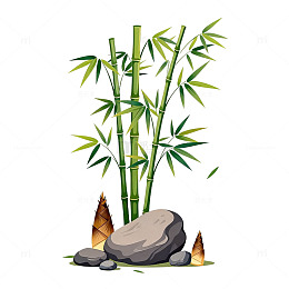 卡通竹石插画