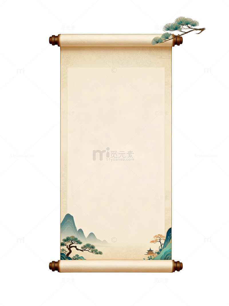 古风卷轴山水画设计素材