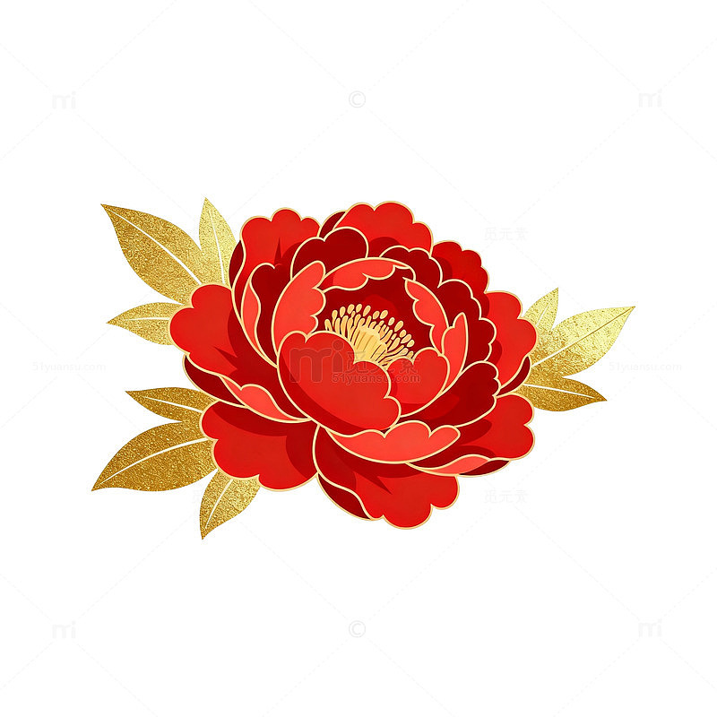 牡丹花金色叶子图案装饰素材