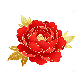 红色牡丹图案插画设计元素