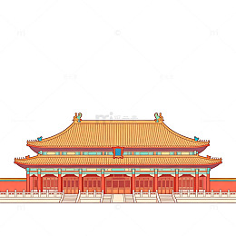 古典中国风宫殿建筑插画