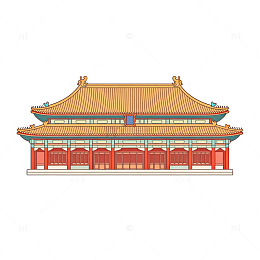 传统中式宫殿建筑矢量插画
