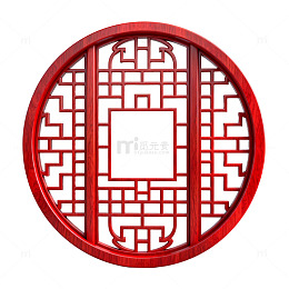 红色中式窗格装饰模型