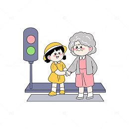 牵着奶奶手过马路的女生