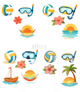 海岛度假卡通扁平风格