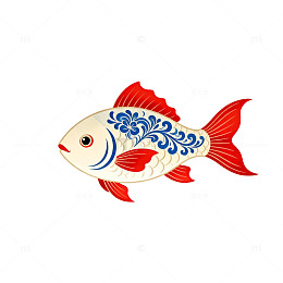 青花瓷风格鱼图案设计素材