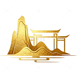 金色山水画传统建筑图案