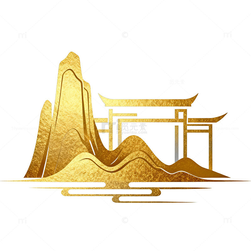 金色山水画传统建筑图案