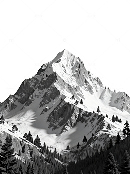 黑白雪山风景插画设计素材