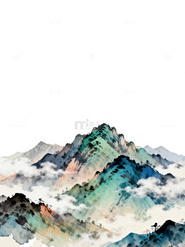 水墨山水画云雾缭绕山峦