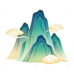 山水画风格中国传统元素插画