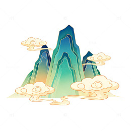 国潮风山水画矢量图案设计素材