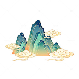 国潮山水画云彩装饰图案