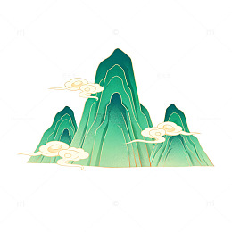 青绿山水中国风插画