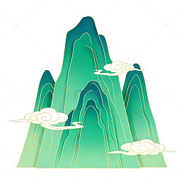 国潮山水画风格插画设计元素