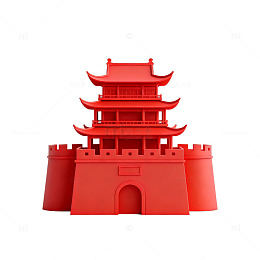红色中国传统建筑模型玩具
