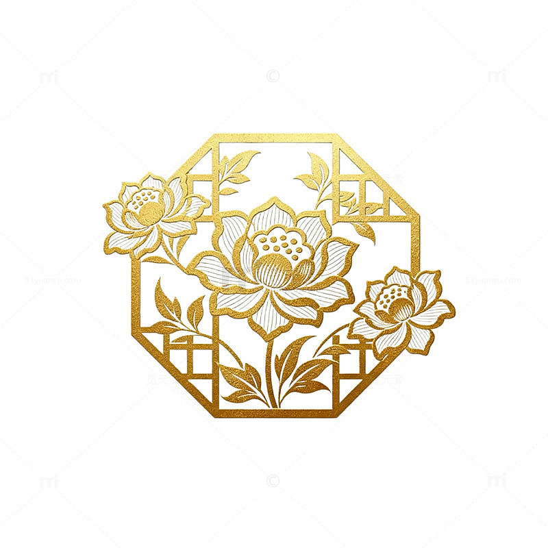 金色中式花卉镂空图案