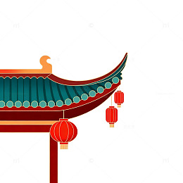 传统中国风建筑灯笼元素插画