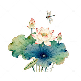 水墨荷花蜻蜓国画风格