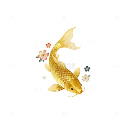 金色锦鲤花卉插画设计元素