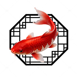 锦鲤跃窗中式装饰画