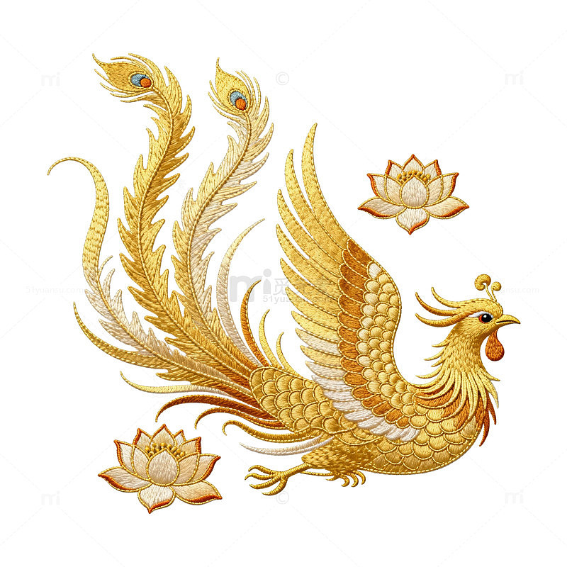 金色凤凰刺绣图案