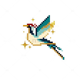 像素风梦幻鸟类插画设计元素