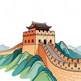 长城卡通图山水画背景