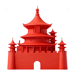 红色中国传统建筑模型