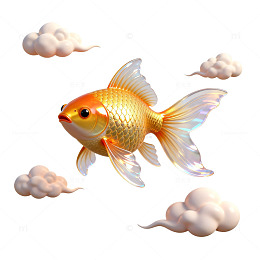 梦幻金鱼与云朵插画