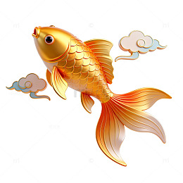 金色锦鲤飘浮云插画