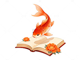 鱼跃书海插画素材